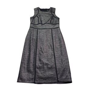 Ann Taylor Petite Houndstooth Sleeveless Sheath Midi Dress Size 4P Black Silver